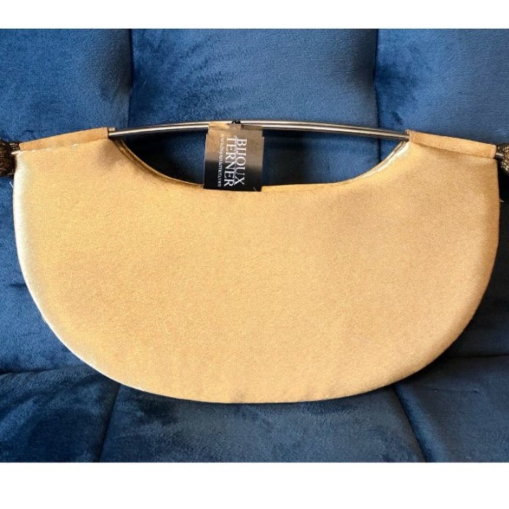 NWT Bijoux Terner Gold Clutch Optional Strap Beaded Purse Modern Evening Bag